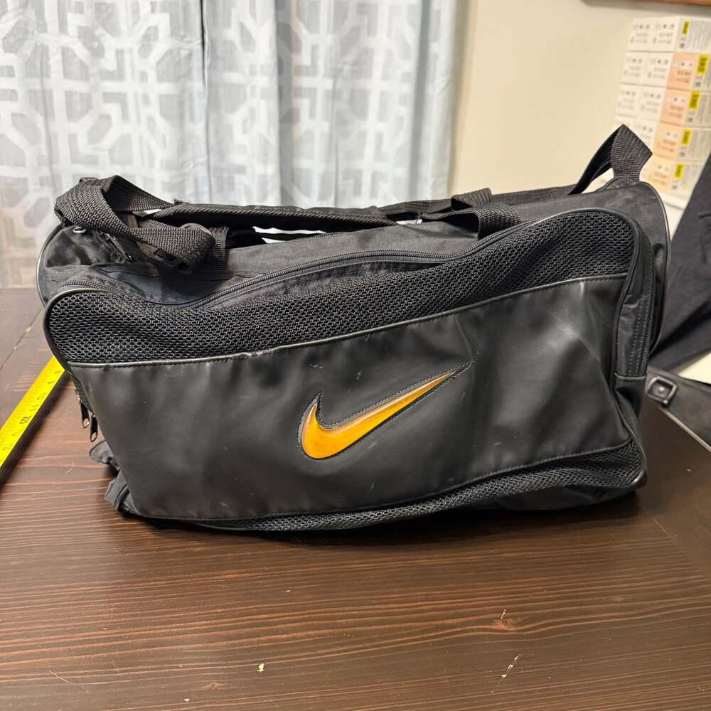 Vintage Nike‎ Black Yellow Swoosh Duffel Gym Workout Bag